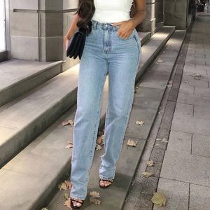 High rise straight leg jean